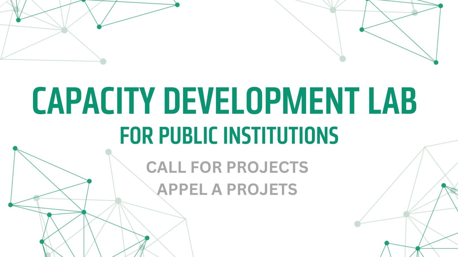 Image reads: Capacity Development Lab for public institutions; call for projects/appel a projets.