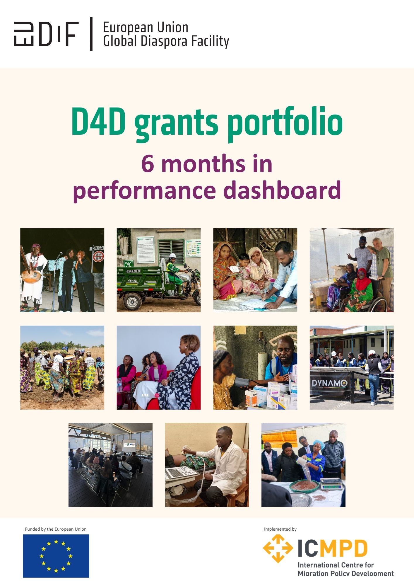 Cover page of the publication "D4D grants portfolio 6 months in performance dashboard"